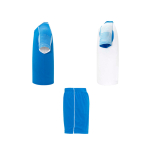 Ensemble sportif unisexe en polyester, 2 T-shirts Roly 140 g/m2 Unisex-Sportset aus Polyester mit 2 T-Shirts, 140 g/m2 Roly couleur blanc/bleu vue latérale