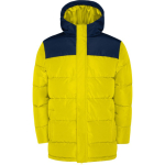 Veste unisexe bicolore style doudoune polyester et capuche Roly couleur jaune