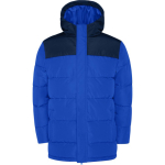 Veste unisexe bicolore style doudoune polyester et capuche Roly couleur bleu roi