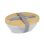 Boîte à lunch couvercle bambou et set de couverts fermeture élastique couleur gris