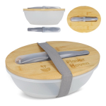 Boîte à lunch couvercle bambou et set de couverts fermeture élastique