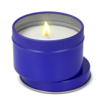 Bougie en cire végétale pot monochrome en acier recyclé circulaire couleur bleu deuxième vue