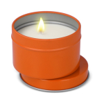 Bougie en cire végétale pot monochrome en acier recyclé circulaire couleur orange deuxième vue