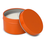 Bougie en cire végétale pot monochrome en acier recyclé circulaire couleur orange troisième vue