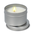 Bougie en cire végétale pot monochrome en acier recyclé circulaire couleur argenté deuxième vue