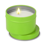 Bougie en cire végétale pot monochrome en acier recyclé circulaire couleur vert lime deuxième vue