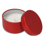 Bougie en cire végétale dans un pot en acier recyclé circulaire couleur rouge troisième vue