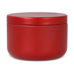 Bougie en cire végétale dans un pot en acier recyclé circulaire couleur rouge quatrière vue