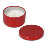 Bougie en cire végétale dans un pot en acier recyclé circulaire couleur rouge cinquième vue