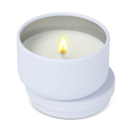 Bougie en cire végétale dans un pot en acier recyclé circulaire couleur blanc deuxième vue