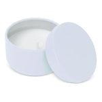 Bougie en cire végétale dans un pot en acier recyclé circulaire couleur blanc troisième vue