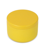 Bougie en cire végétale dans un pot en acier recyclé circulaire couleur jaune
