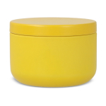 Bougie en cire végétale dans un pot en acier recyclé circulaire couleur jaune quatrière vue