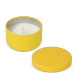 Bougie en cire végétale dans un pot en acier recyclé circulaire couleur jaune cinquième vue