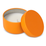 Bougie en cire végétale dans un pot en acier recyclé circulaire couleur orange troisième vue