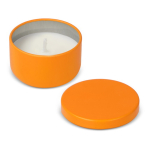 Bougie en cire végétale dans un pot en acier recyclé circulaire couleur orange cinquième vue