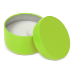 Bougie en cire végétale dans un pot en acier recyclé circulaire couleur vert lime troisième vue
