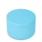 Bougie en cire végétale dans un pot en acier recyclé circulaire couleur bleu ciel