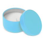 Bougie en cire végétale dans un pot en acier recyclé circulaire couleur bleu ciel troisième vue