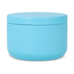 Bougie en cire végétale dans un pot en acier recyclé circulaire couleur bleu ciel quatrière vue