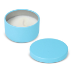 Bougie en cire végétale dans un pot en acier recyclé circulaire couleur bleu ciel cinquième vue
