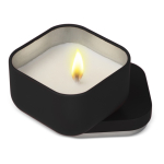 Bougie en cire végétale avec parfum vanille dans un pot en métal carré couleur noir deuxième vue