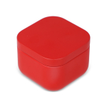 Bougie en cire végétale avec parfum vanille dans un pot en métal carré couleur rouge