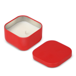 Bougie en cire végétale avec parfum vanille dans un pot en métal carré couleur rouge cinquième vue