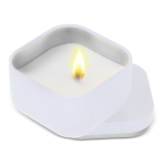 Bougie en cire végétale avec parfum vanille dans un pot en métal carré couleur blanc deuxième vue
