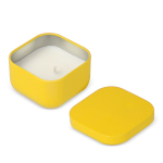 Bougie en cire végétale avec parfum vanille dans un pot en métal carré couleur jaune cinquième vue