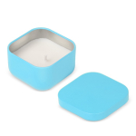 Bougie en cire végétale avec parfum vanille dans un pot en métal carré couleur bleu ciel cinquième vue