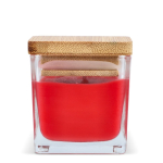 Bougie en cire végétale dans un pot en verre avec couvercle en bambou couleur rouge cinquième vue