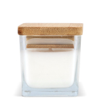 Bougie en cire végétale dans un pot en verre avec couvercle en bambou couleur blanc cinquième vue