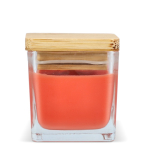Bougie en cire végétale dans un pot en verre avec couvercle en bambou couleur orange quatrière vue