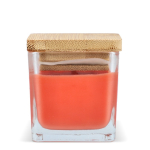 Bougie en cire végétale dans un pot en verre avec couvercle en bambou couleur orange cinquième vue