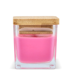 Bougie en cire végétale dans un pot en verre avec couvercle en bambou couleur rose cinquième vue
