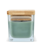 Bougie en cire végétale dans un pot en verre avec couvercle en bambou couleur vert olive cinquième vue