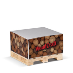 Cubo de notes de 420 feuilles lisses FSC sur palette en bois 10x10x5cm