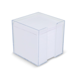 Bloc de notes 800 feuilles lisses FSC dans une boîte cube 10x10x10cm couleur transparent