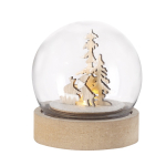 Boule lumineuse avec motif de Noël à l'intérieur et une base en bois  troisième vue
