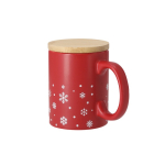 Tasse en céramique motif flocons de neige et couvercle bambou, 300 ml couleur rouge première vue