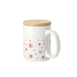 Tasse en céramique motif flocons de neige et couvercle bambou, 300 ml couleur blanc première vue