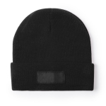 Bonnet élastique pour enfants avec ourlet et étiquette frontale couleur noir première vue