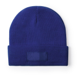 Bonnet élastique pour enfants avec ourlet et étiquette frontale couleur bleu première vue