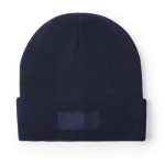 Bonnet élastique pour enfants avec ourlet et étiquette frontale couleur bleu marine première vue
