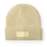 Bonnet élastique pour enfants avec ourlet et étiquette frontale couleur naturel première vue