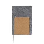 Carnet en feutre et liège et des pages lignées, format A5 couleur gris première vue