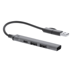 Hub USB en aluminium recyclé avec 3 ports USB 2.0 et un port Type C