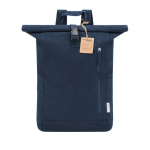 Sac à dos roll-top en toile 100% recyclée avec une fermeture à boucle couleur bleu marine première vue