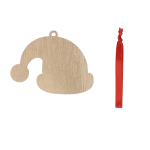 Décoration en forme de bonnet de Noël en bois avec un ruban rouge couleur bois